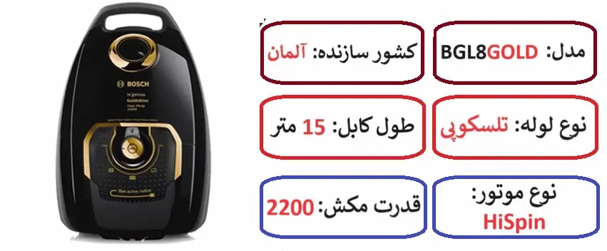 مشخصات اصلی جارو برقی بوش گلد